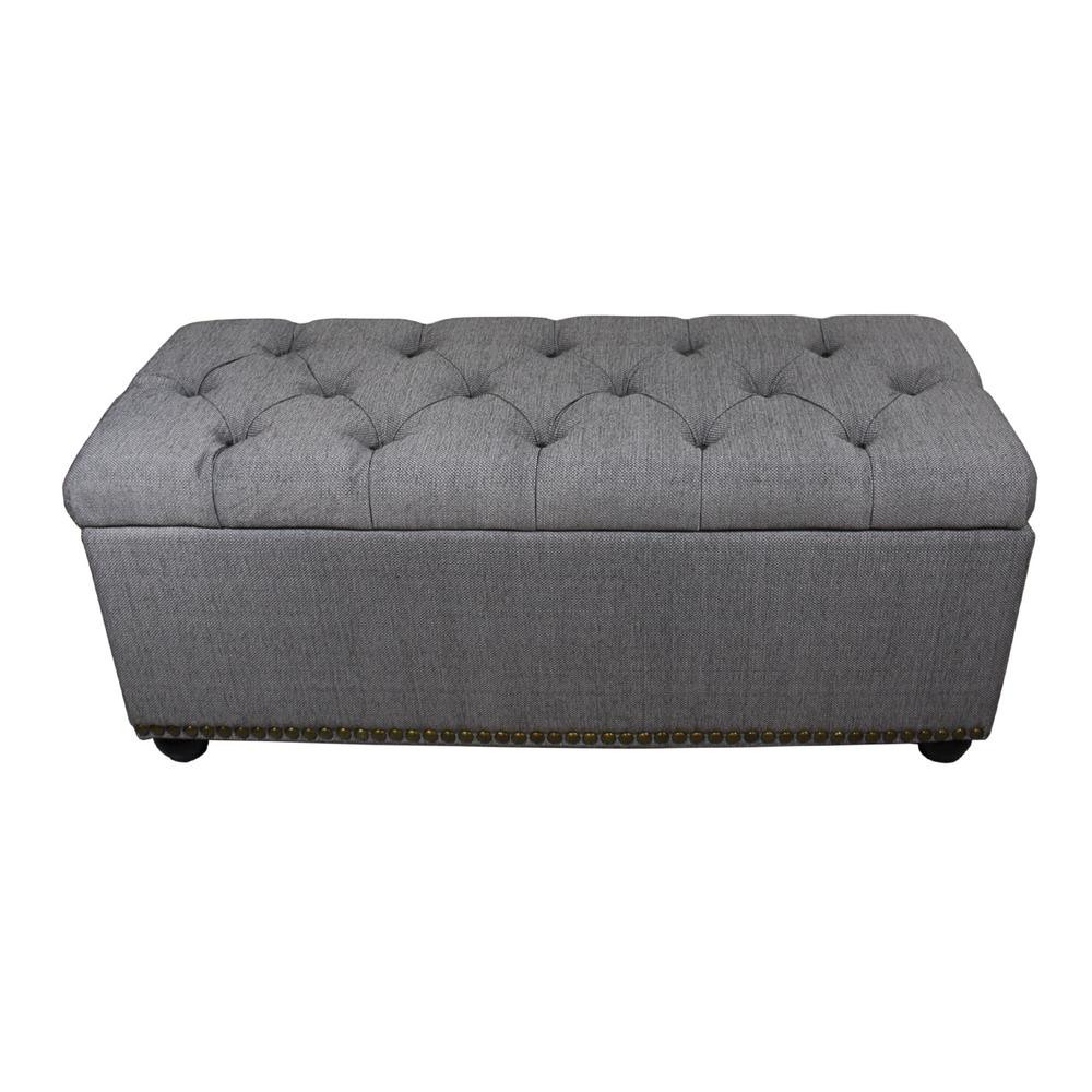 Gray Outdoor Storage Bench
 18 in Tufted Grey Storage Bench and 3 Piece Ottoman