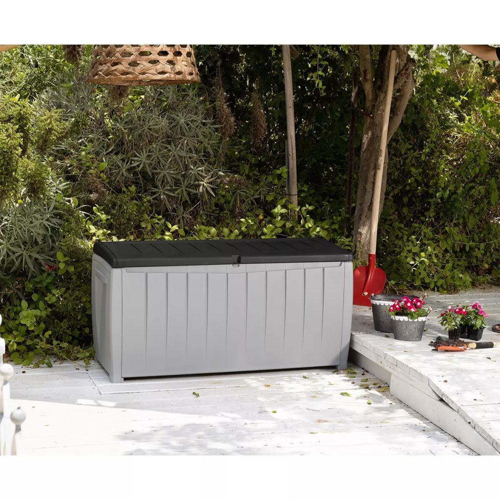 Gray Outdoor Storage Bench
 Keter Noval Garden 340L Storage Box Outdoor Patio Shed