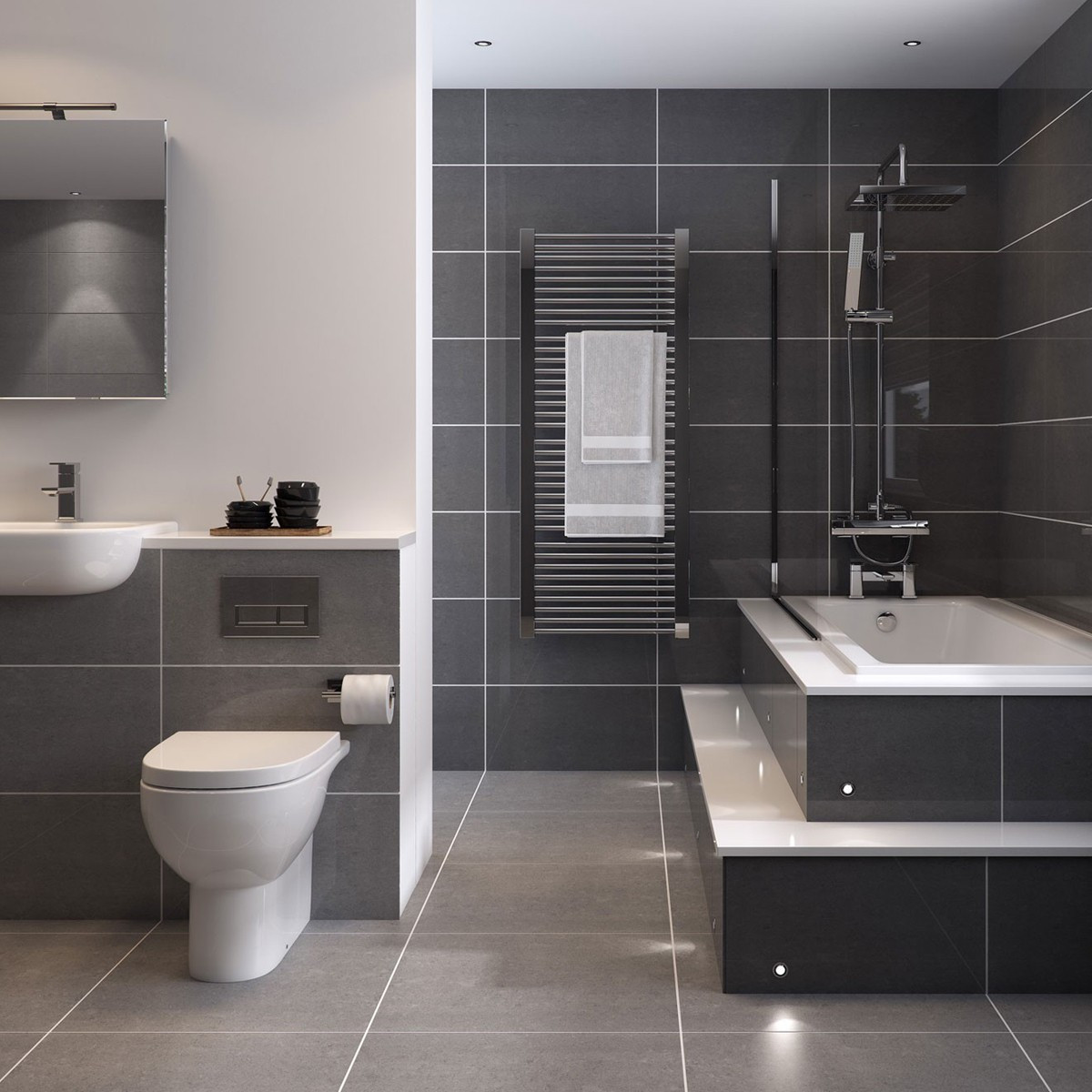 Grey Bathroom Floor Tiles
 60x30cm Super Polished Dark Grey Porcelain Tiles