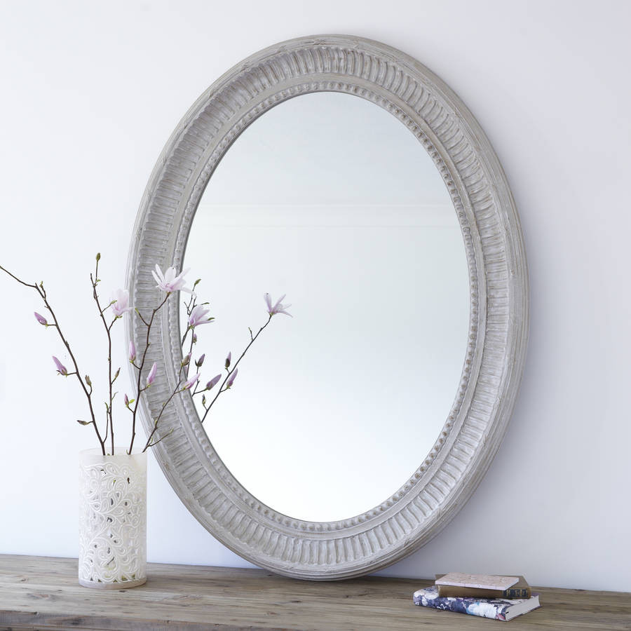 Grey Bathroom Mirror
 grand grey oval wooden wall mirror by primrose & plum