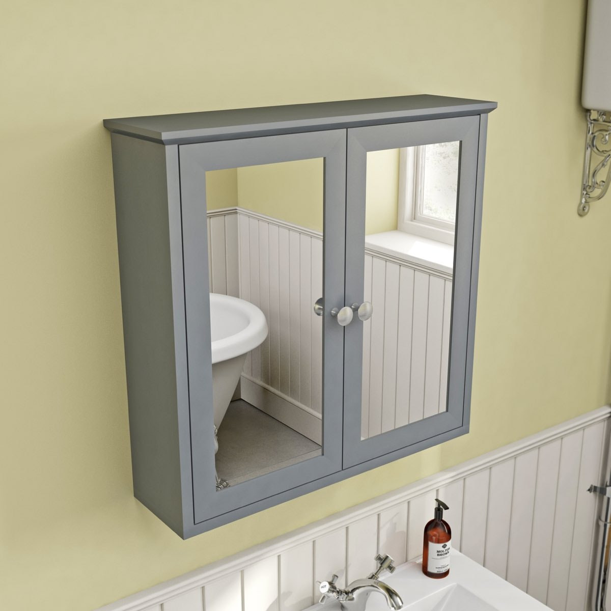 Grey Bathroom Mirror
 The Bath Co Camberley satin grey wall hung mirror cabinet
