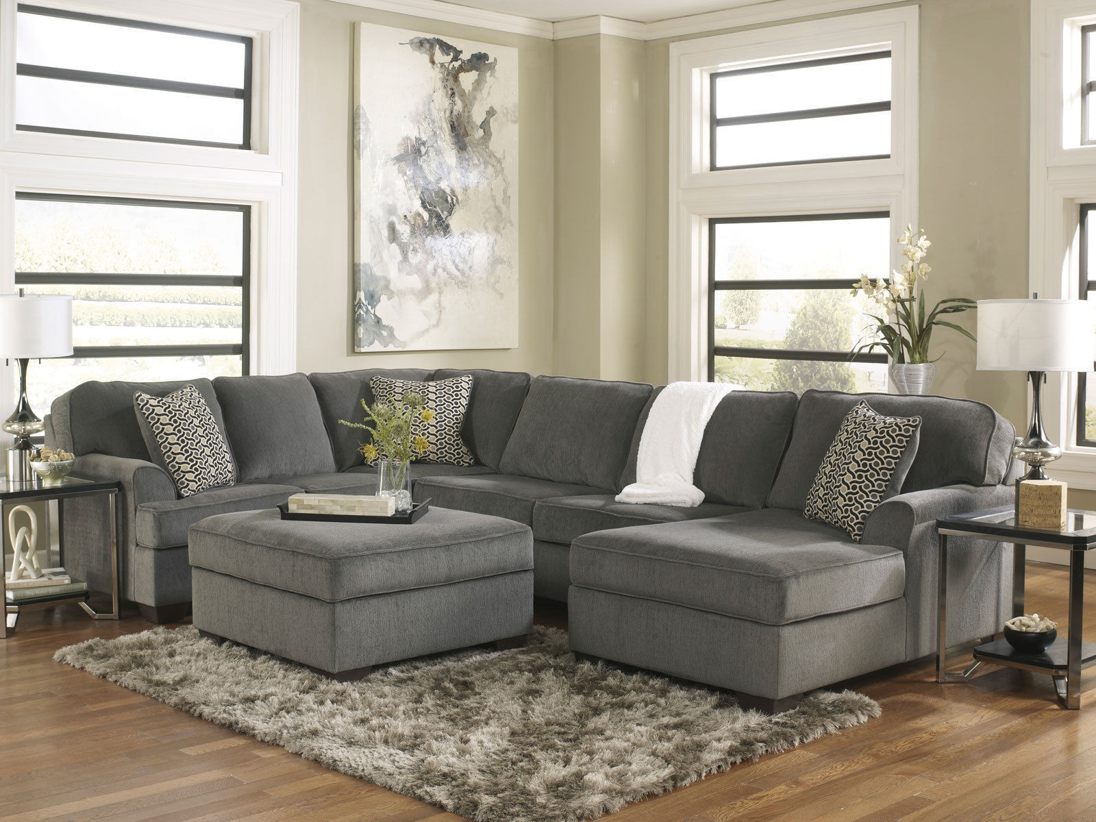 Grey Living Room Furniture Ideas
 SOLE OVERSIZED MODERN GRAY FABRIC SOFA COUCH SECTIONAL SET