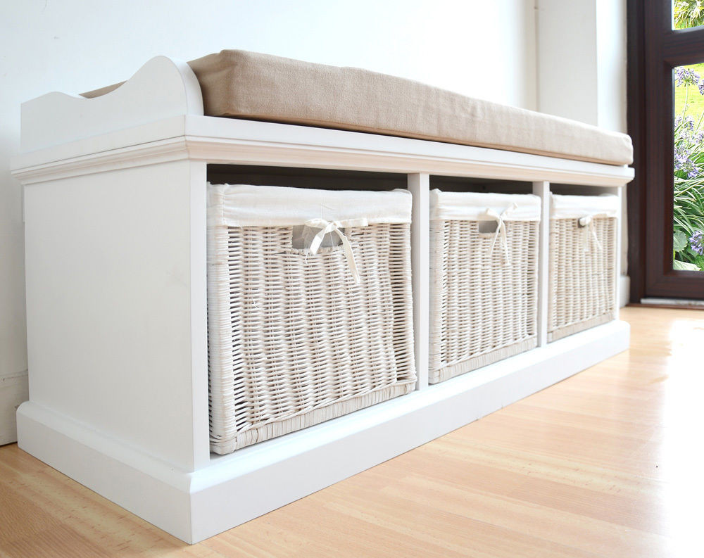 Hall Bench With Storage
 Tetbury White Storage Bench with Cushion ASSEMBLED large