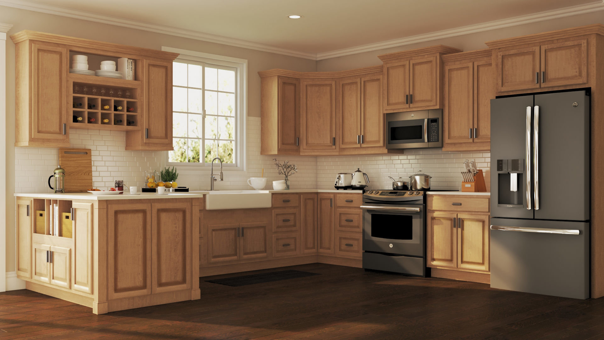 Home Depot Kitchen Cabinet
 Hampton Wall Kitchen Cabinets in Medium Oak – Kitchen