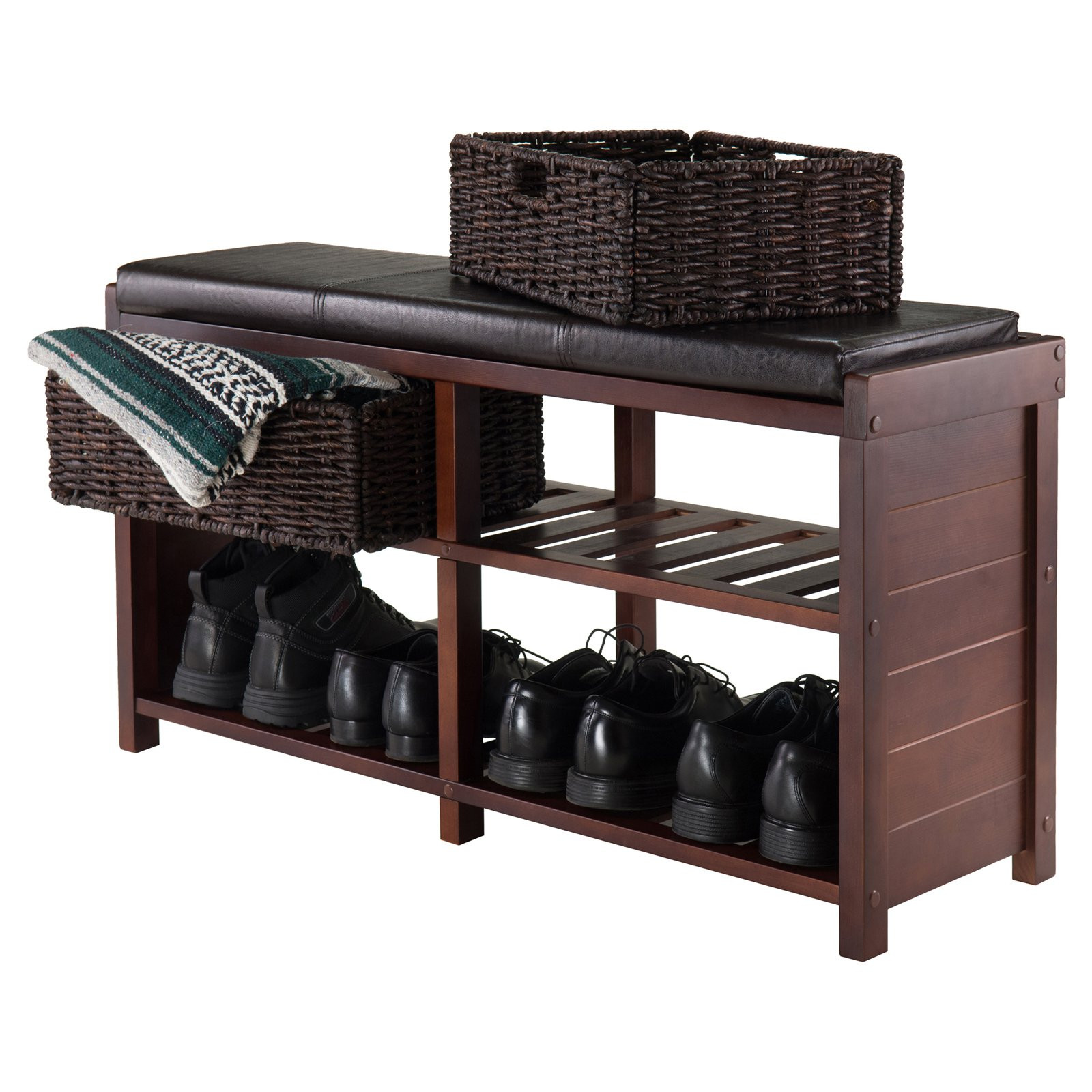 Indoor Storage Bench Cushion
 Winsome Colin Cushion Bench with Baskets Indoor Benches