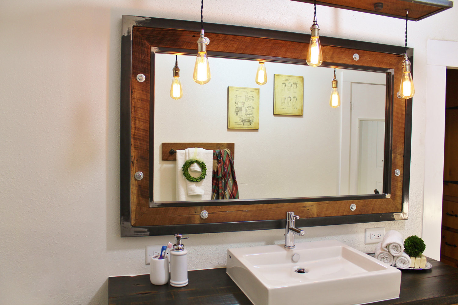 Industrial Bathroom Mirror
 Rustic Industrial Mirror Frame Reclaimed Barn Wood & Raw