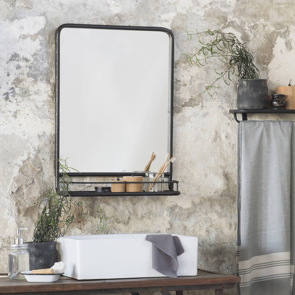 Industrial Bathroom Mirror
 large black industrial mirror with shelf by the little