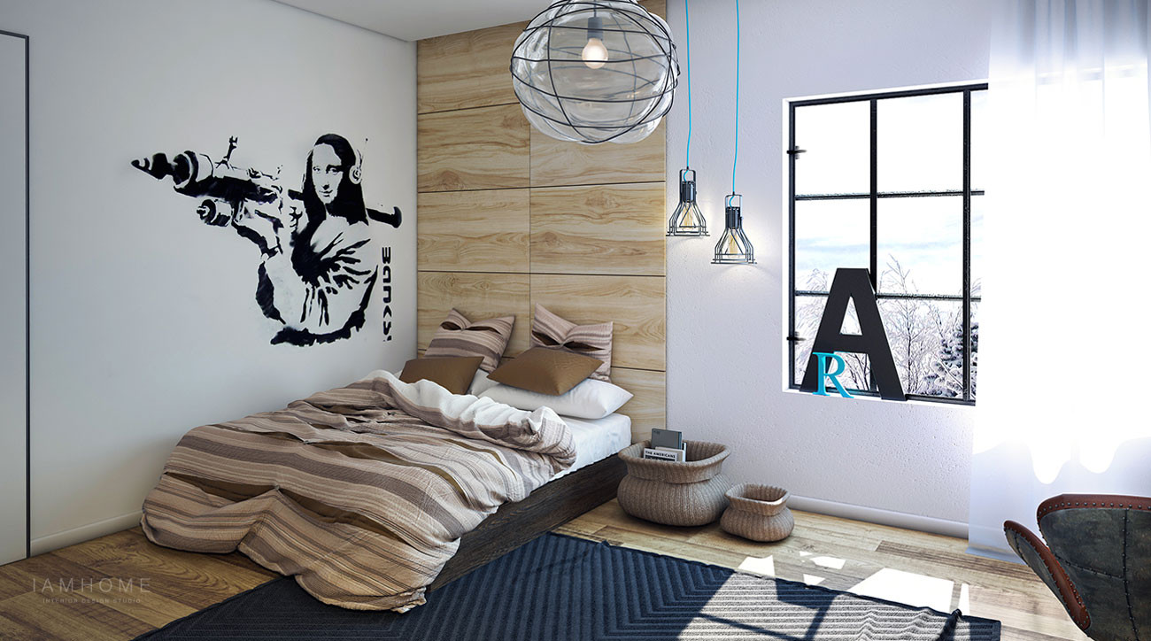 Industrial Bedroom Lighting
 Beautifully Modern Youthful Home For A Small Family