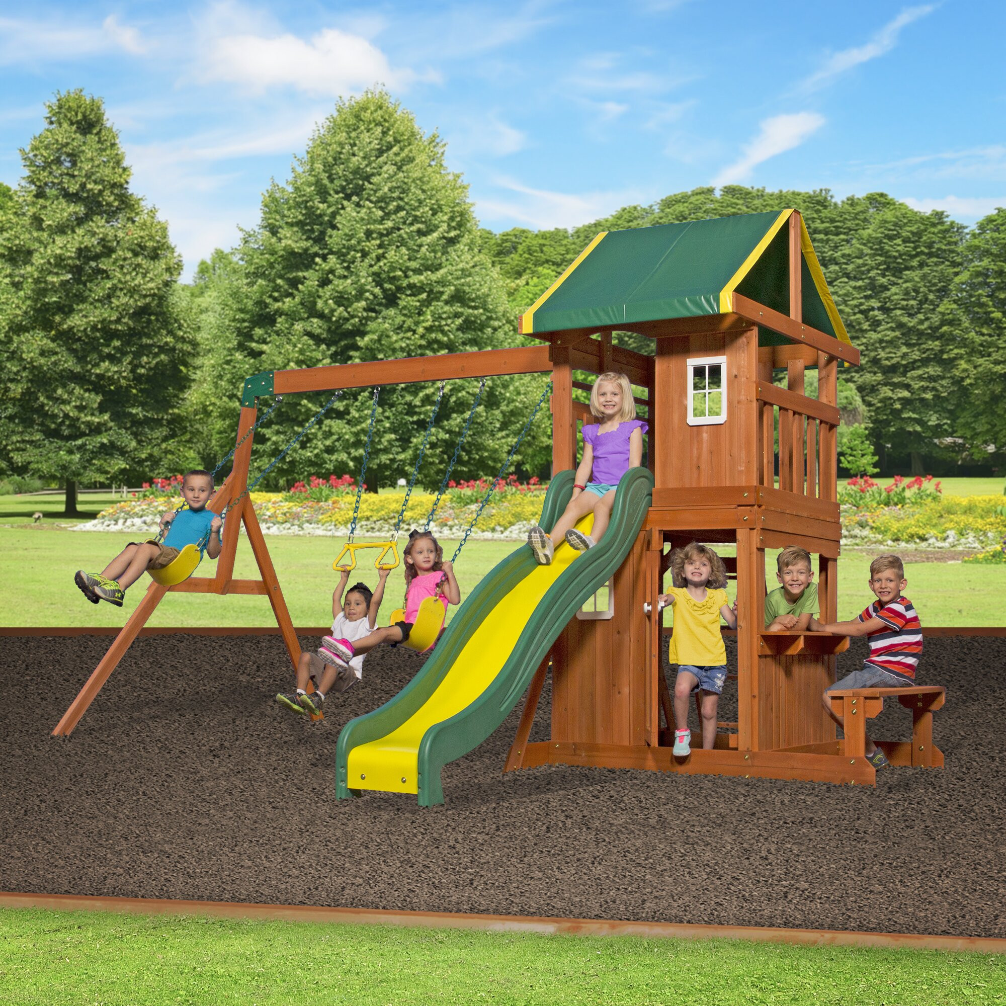 Kids Backyard Swing Sets
 Backyard Discovery Oakmont All Cedar Swing Set & Reviews