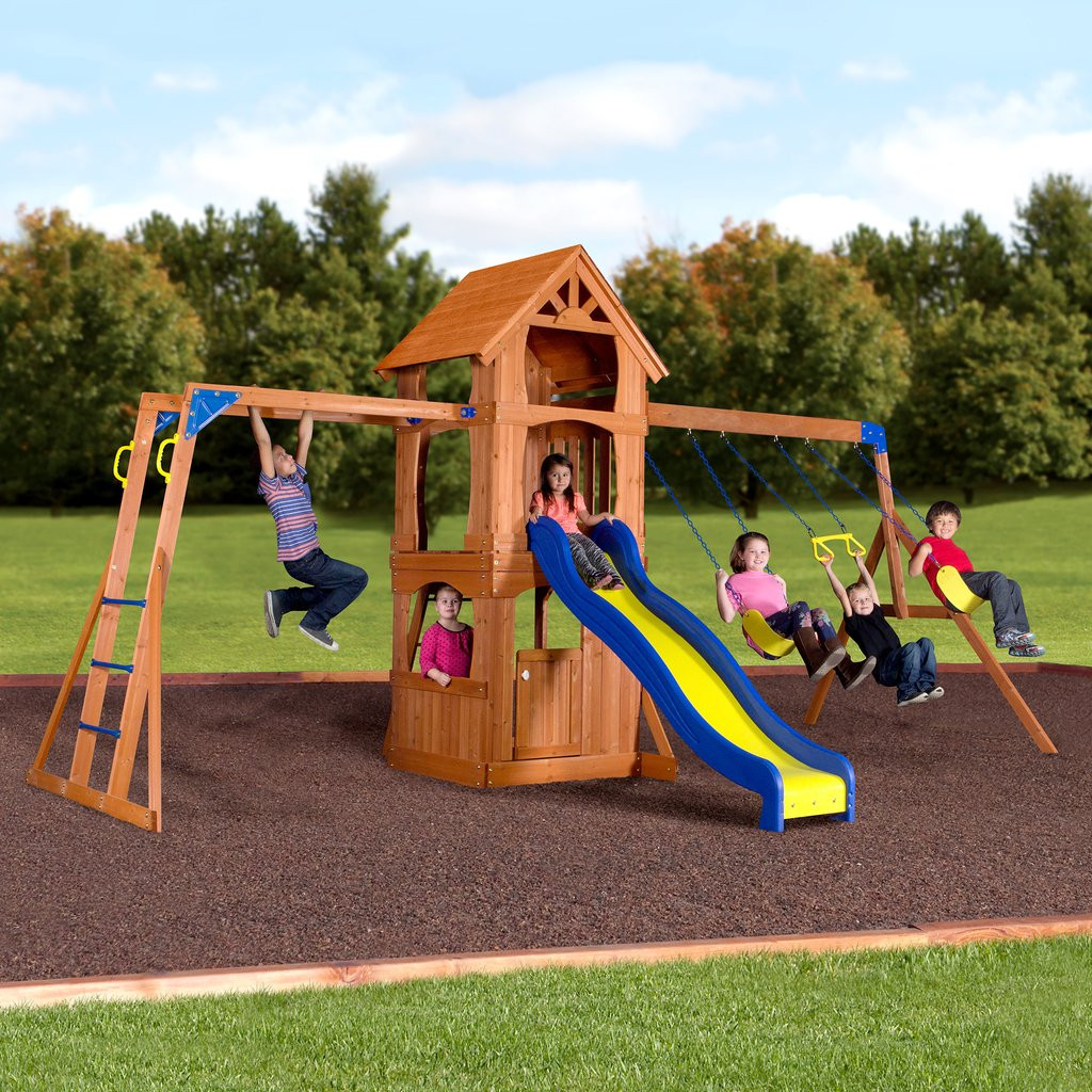 Kids Backyard Swing Sets
 Parkway Wooden Swing Set Playsets