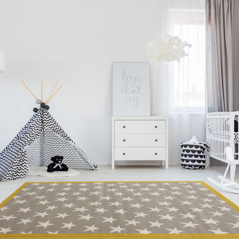 Kids Bedroom Carpet
 Trendy Ochre Grey Kids Star Space Carpet Bedroom Nursery