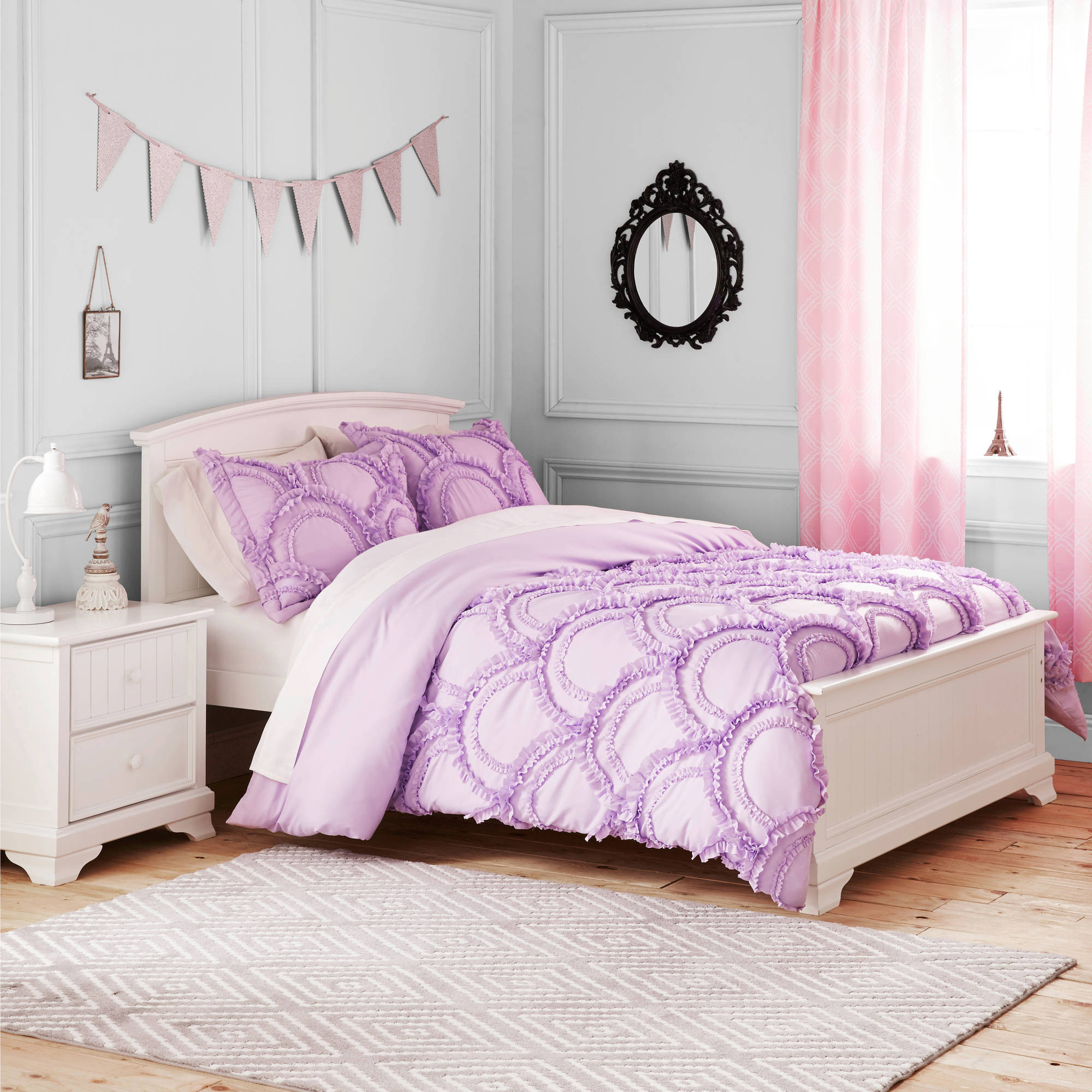 Kids Bedroom Set Walmart
 Better Homes and Gardens Kids Lavender Ruffle Bedding