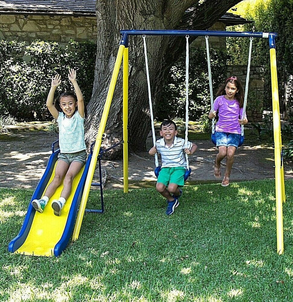 Kids Outdoor Playground
 Swing Set Playground Metal Outdoor Play Slide Kids