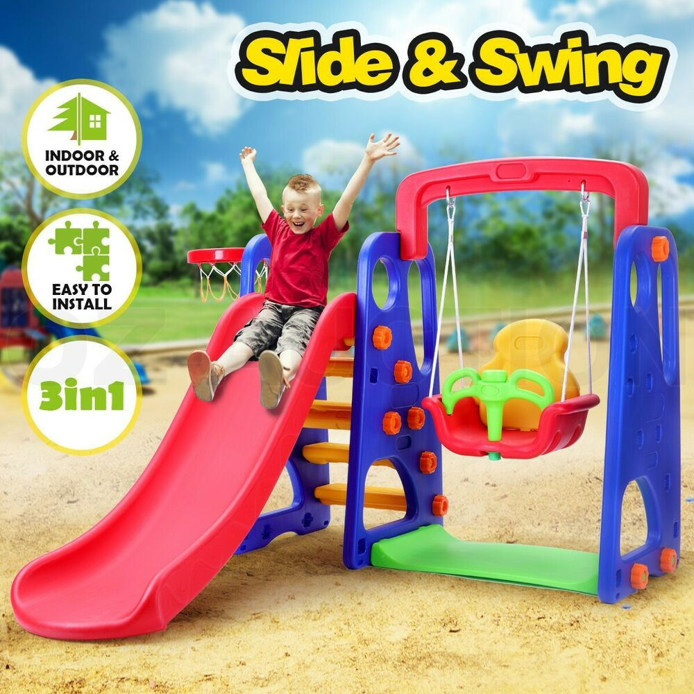 Kids Outdoor Playset
 Kids Slide Swing Basketball Ring Activity Center Toddlers