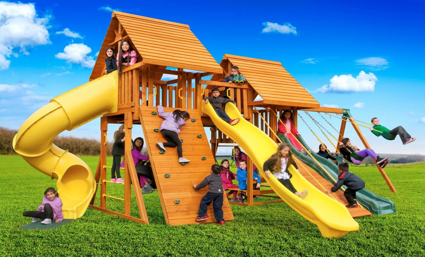 Kids Outdoor Playset
 Fantasy Wooden Playset Backyard Swing Set