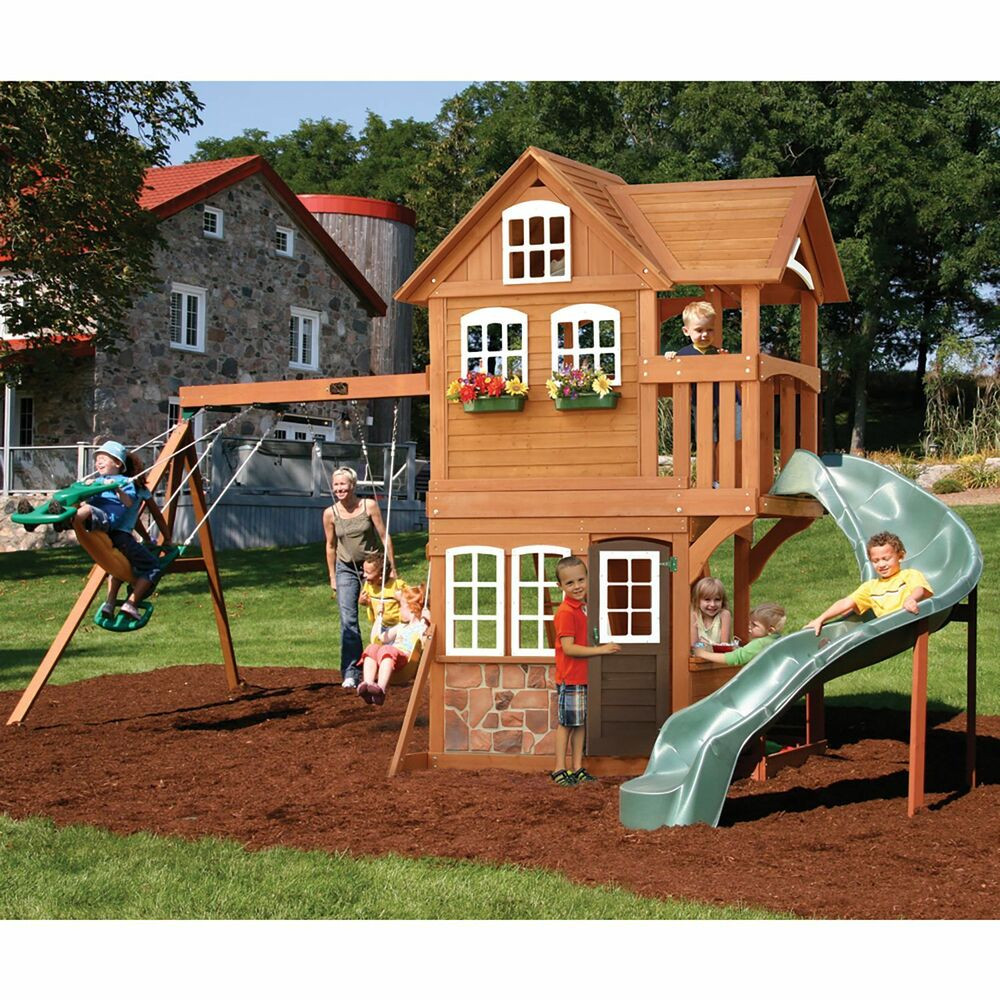 Kids Outdoor Playsets
 Summerstone Cedar Summit Playset Swing Set Kids Playground