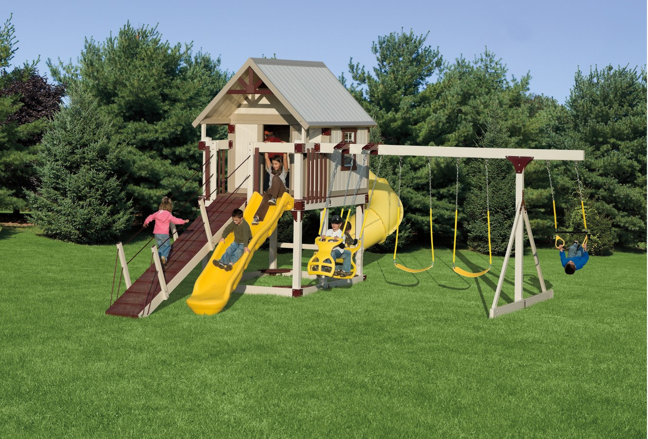 Kids Outdoor Playsets
 Happy Hideout Playset Package with Swings & Slide H68 7
