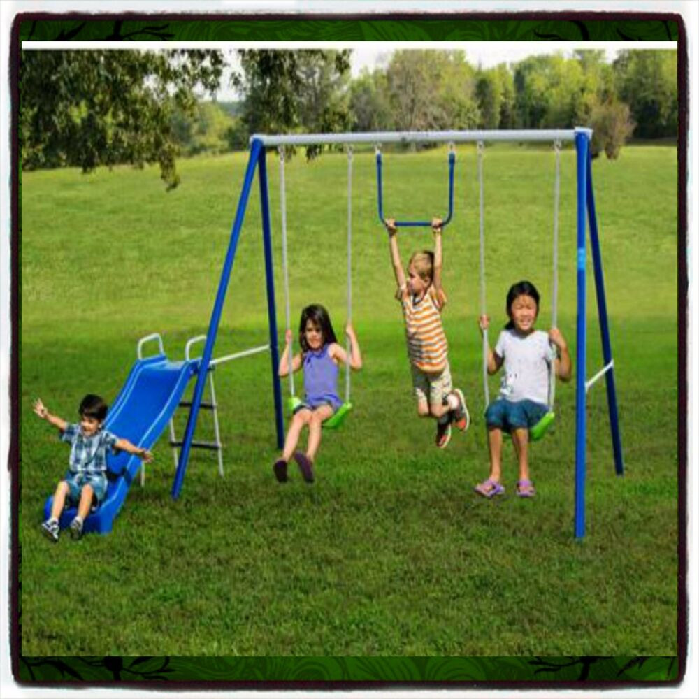 Kids Outdoor Swing
 Swing Set Playground Outdoor Swingset Play Backyard Slide