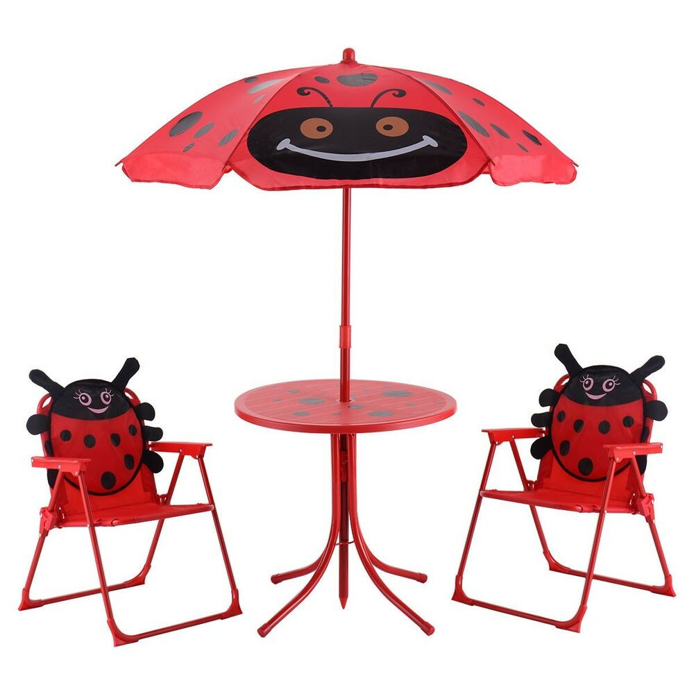 Kids Outdoor Table And Bench
 Kids Patio Set Table And 2 Folding Chairs w Umbrella