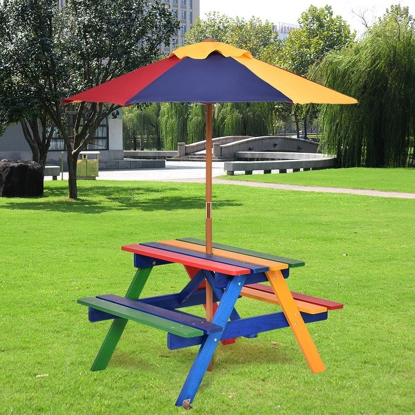 Kids Outdoor Table And Bench
 Shop Costway 4 Seat Kids Picnic Table w Umbrella Garden