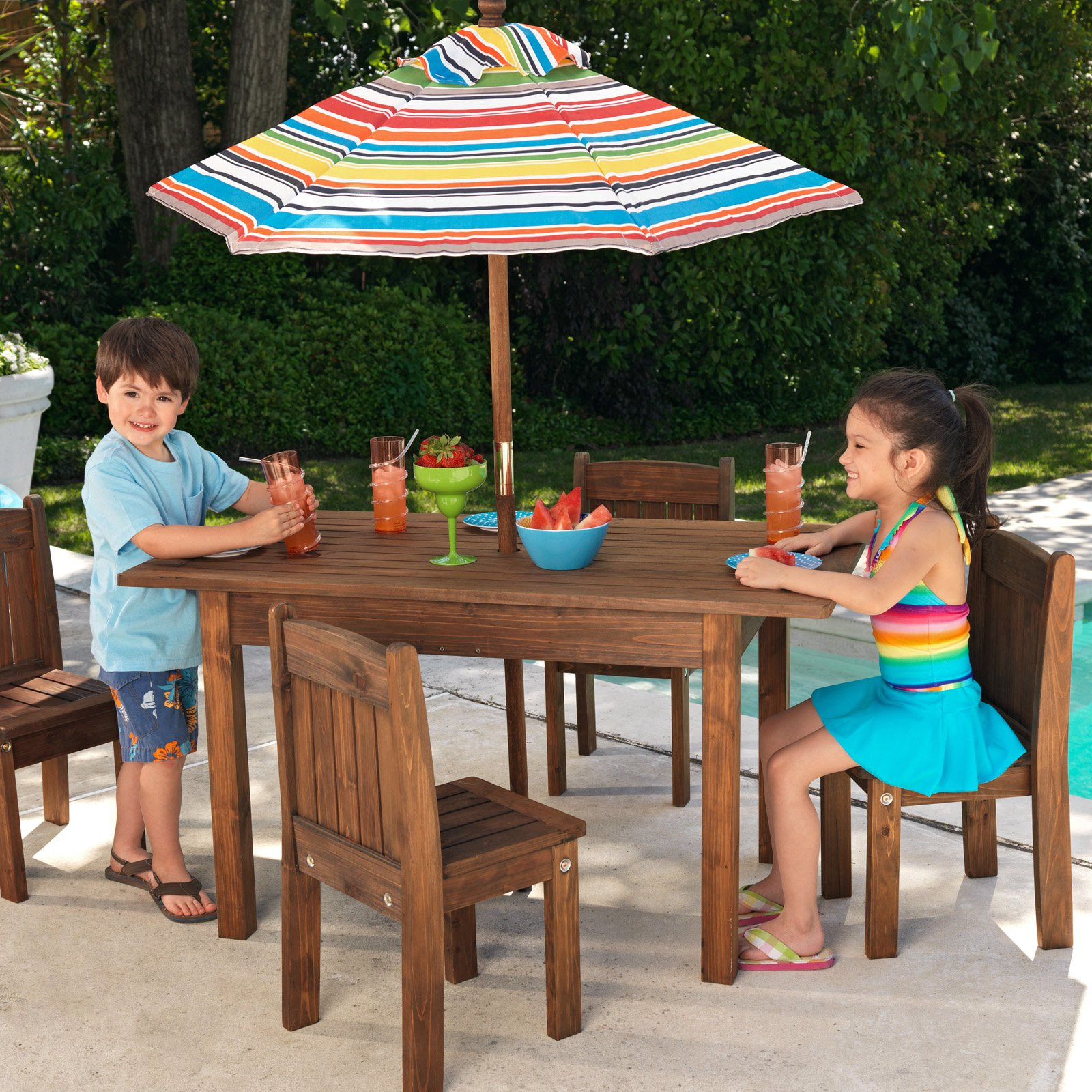 Kids Outdoor Table And Bench
 KidKraft Outdoor Table and 4 Stacking Chairs with Striped