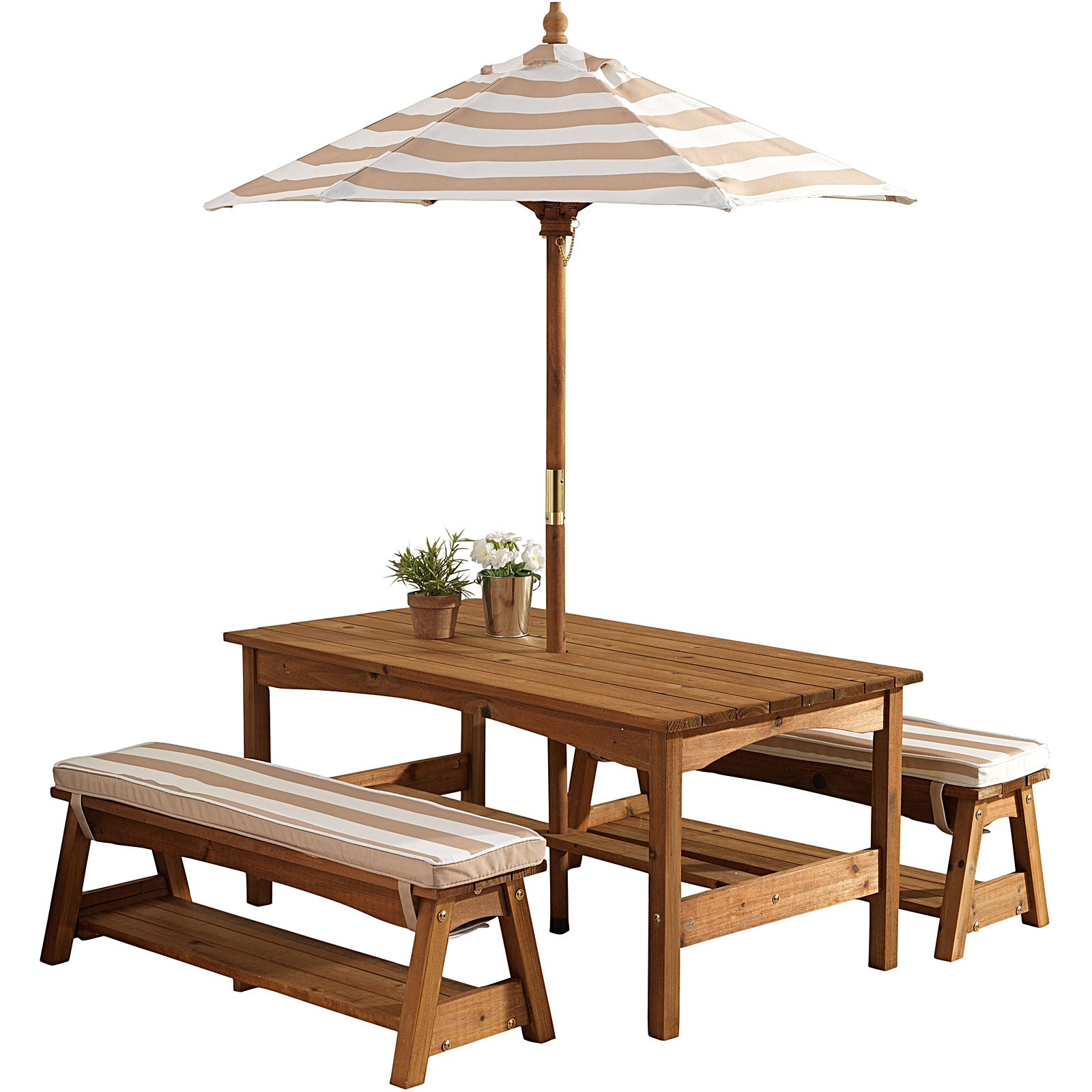 Kids Outdoor Table And Bench
 Kids Outdoor Table & Bench Set with Cushions & Umbrella