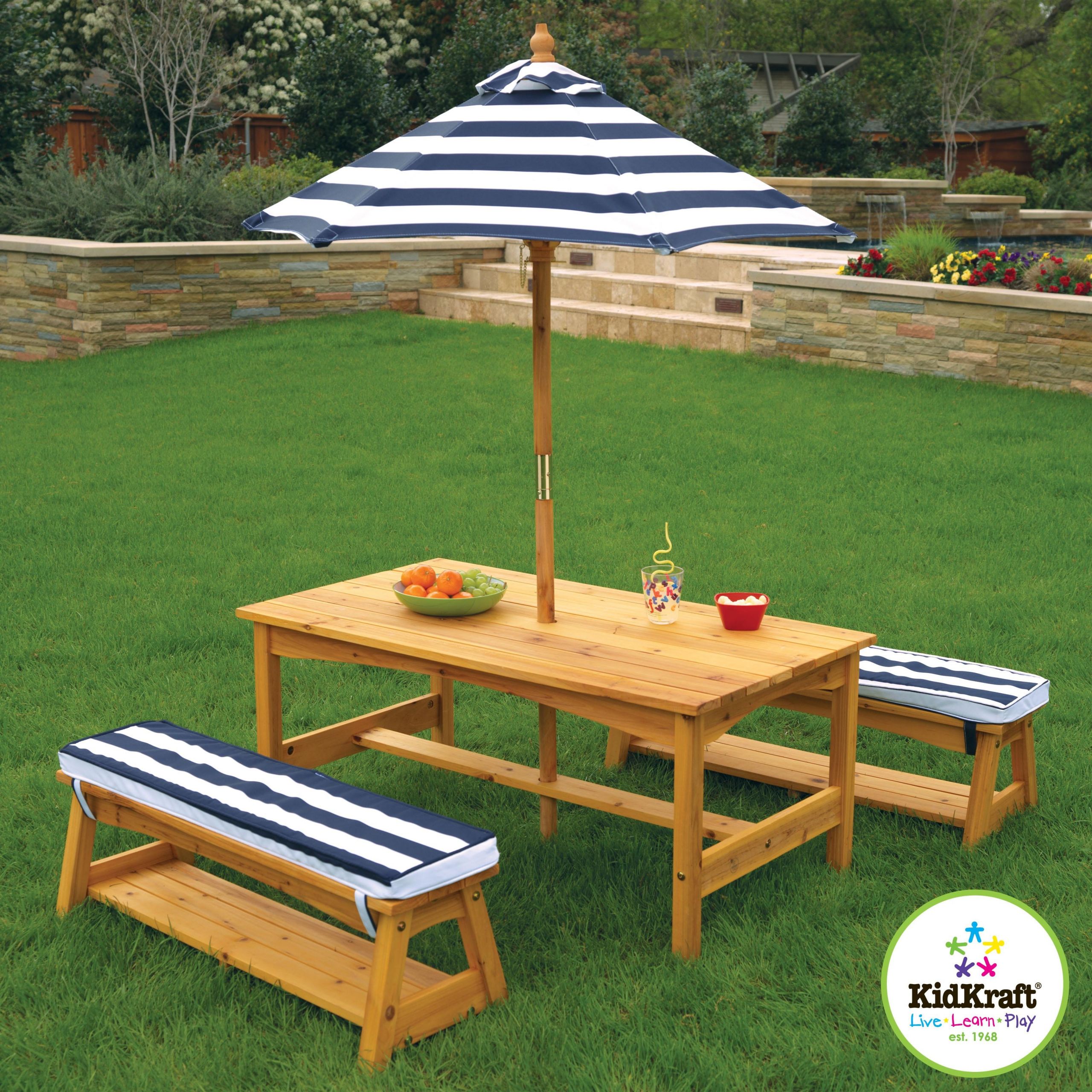 Kids Outdoor Table And Bench
 KidKraft Outdoor Table & Bench Set With Cushions Umbrella