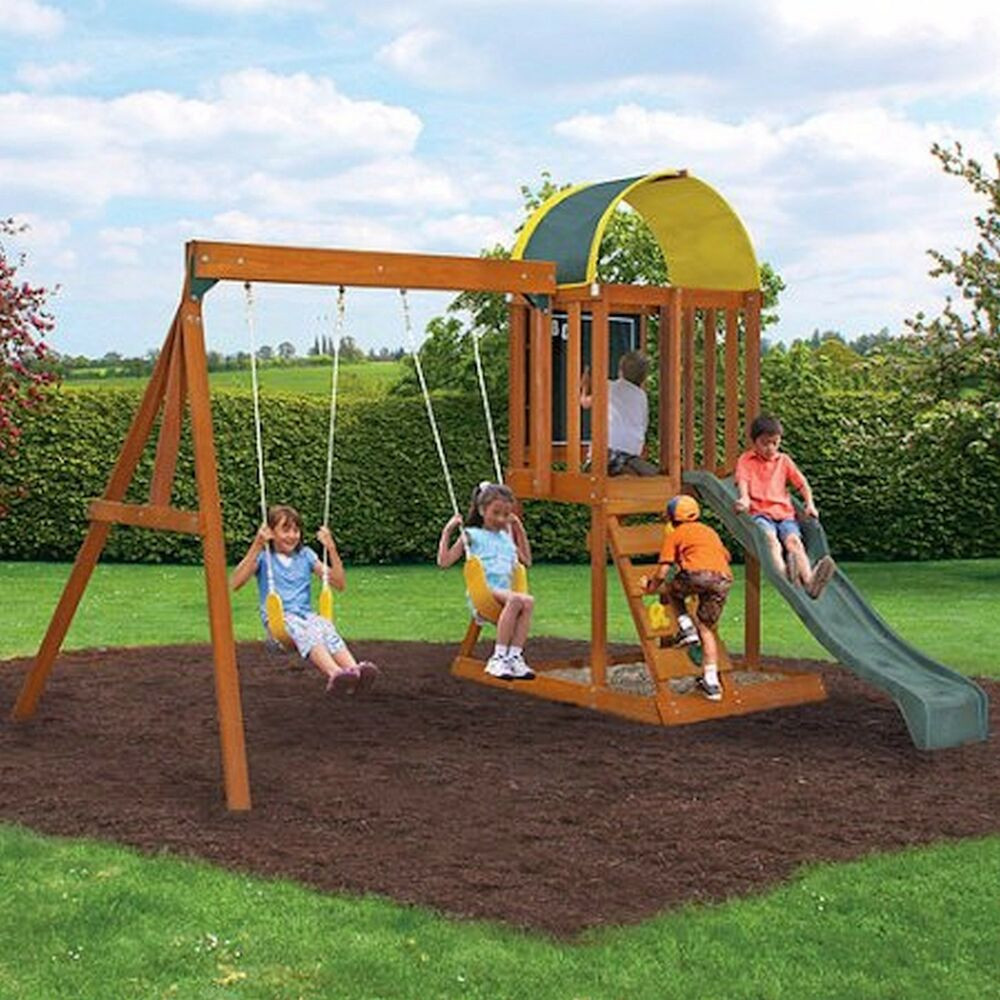Kids Patio Swings
 Wooden Outdoor Swing Set Playground Swingset Playset Kids