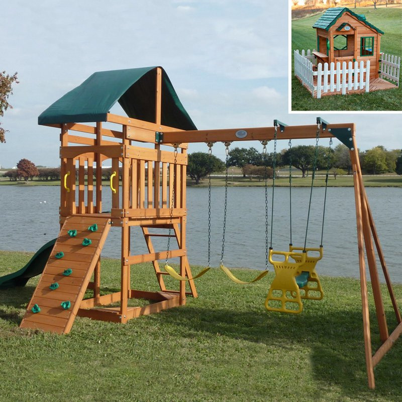 Kids Playhouse Swing Sets
 Swing Town The Phoenix Swing Set with Mayfield Cottage