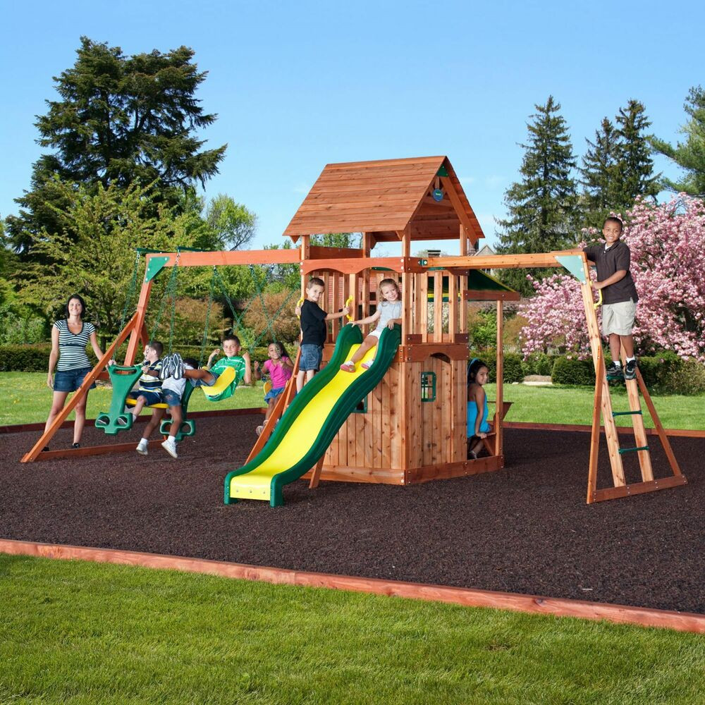 Kids Playhouse Swing Sets
 Outdoor Wooden Swing Set Toy Playhouse PlaySet with Slide