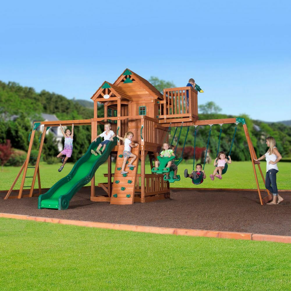 Kids Playhouse Swing Sets
 NEW Outdoor Skyfort II Cedar Wooden Swingset Play Set Toy