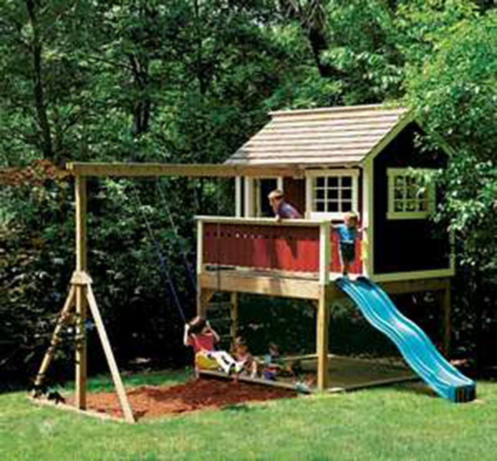 Kids Playhouse With Swing
 Kids Outdoor Wooden Playhouse Swing Set Detailed Plan