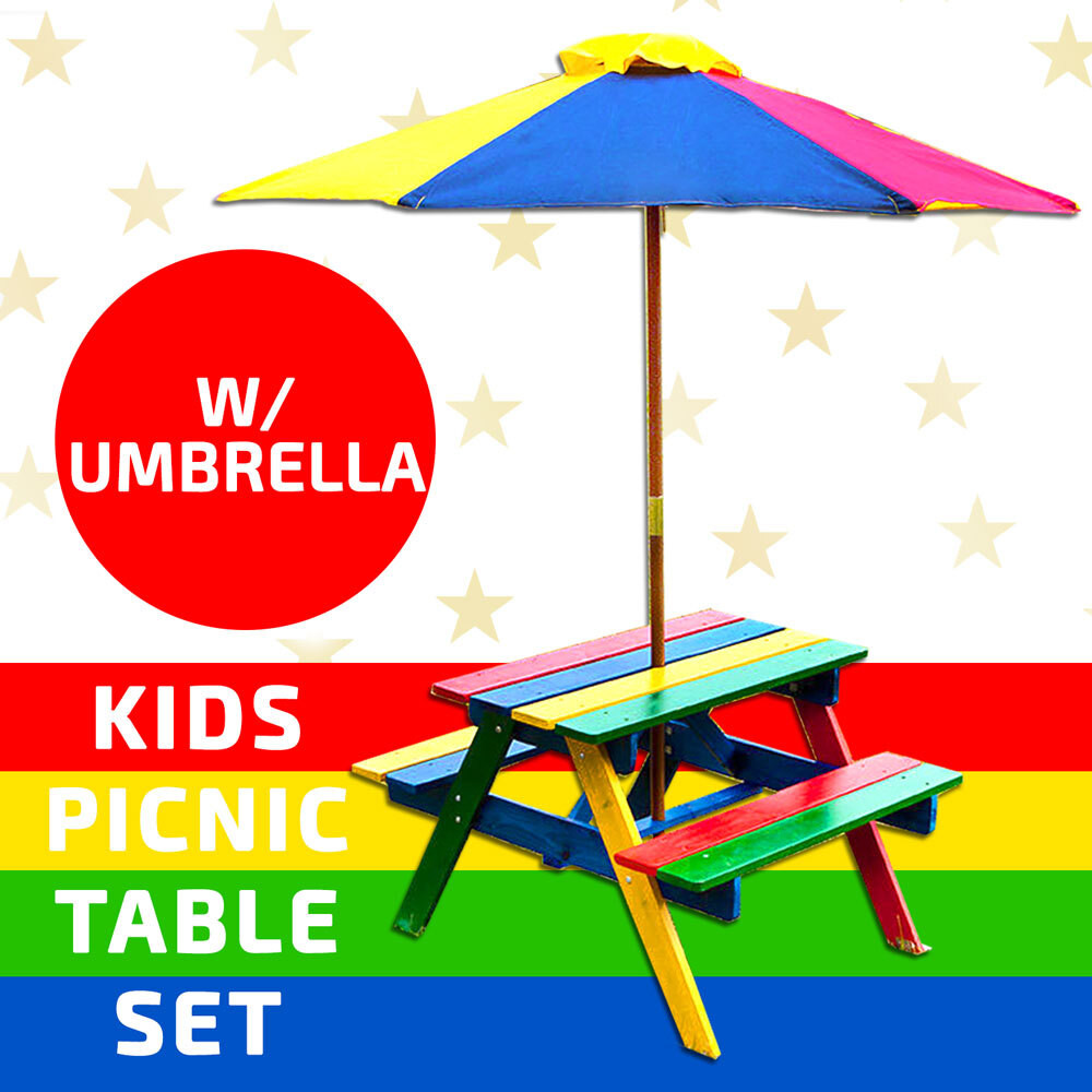 Kids Wooden Picnic Table
 Kids Picnic Table Setting w Umbrella Wooden Children