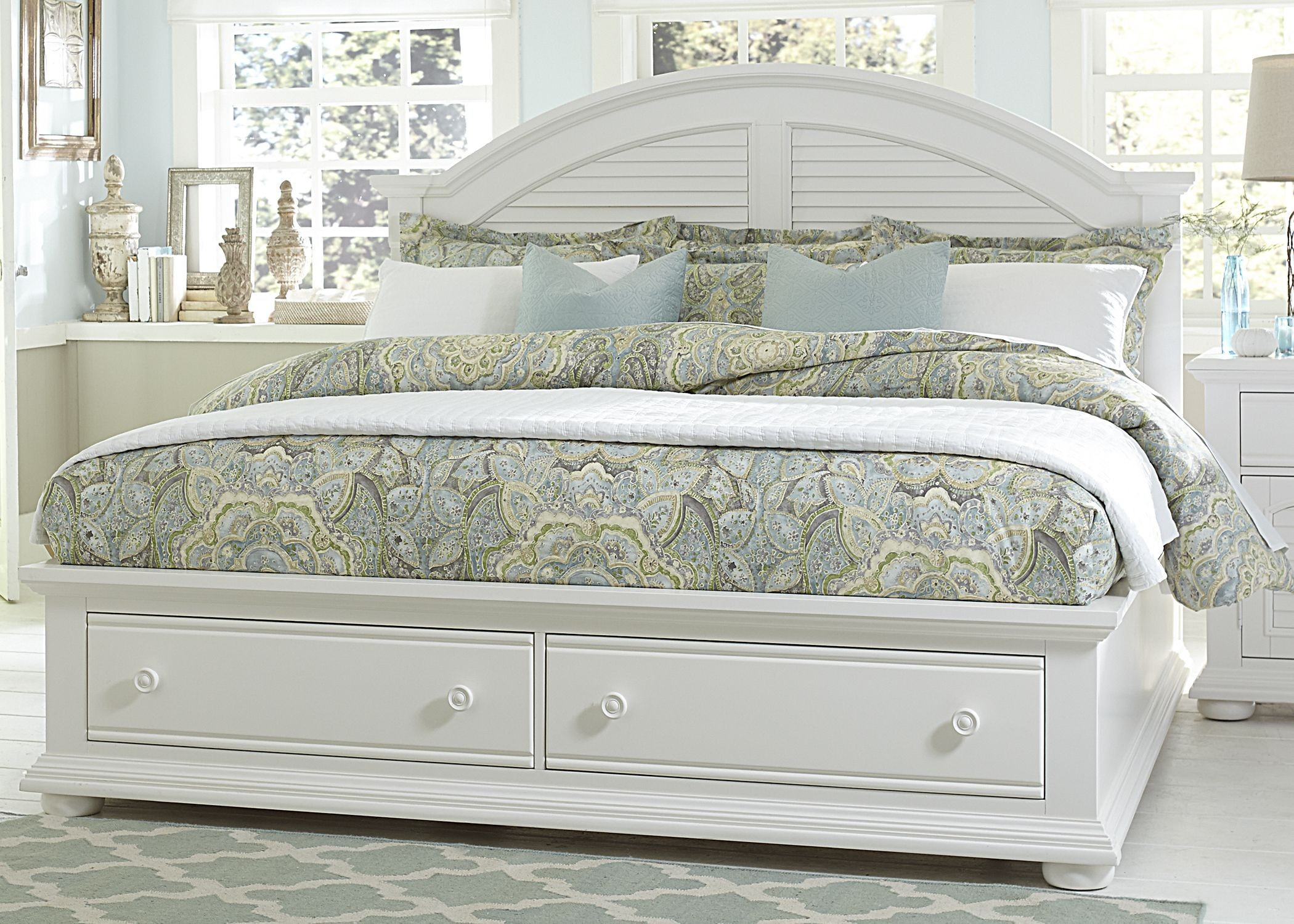 King Size Storage Bedroom Set
 Summer House Oyster White King Panel Storage Bed from