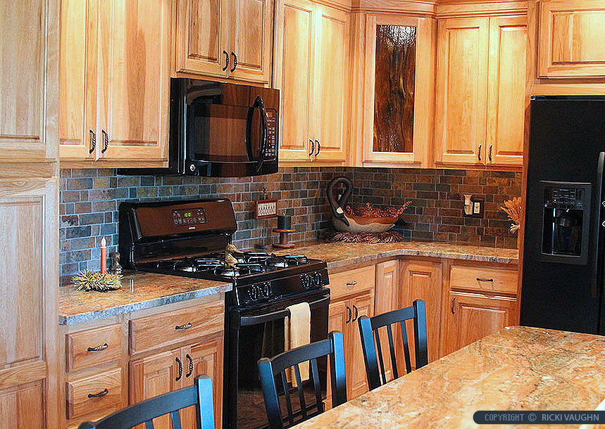 Kitchen Backsplash With Oak Cabinets
 Brown SLATE MOSAIC Subway Backsplash Tile