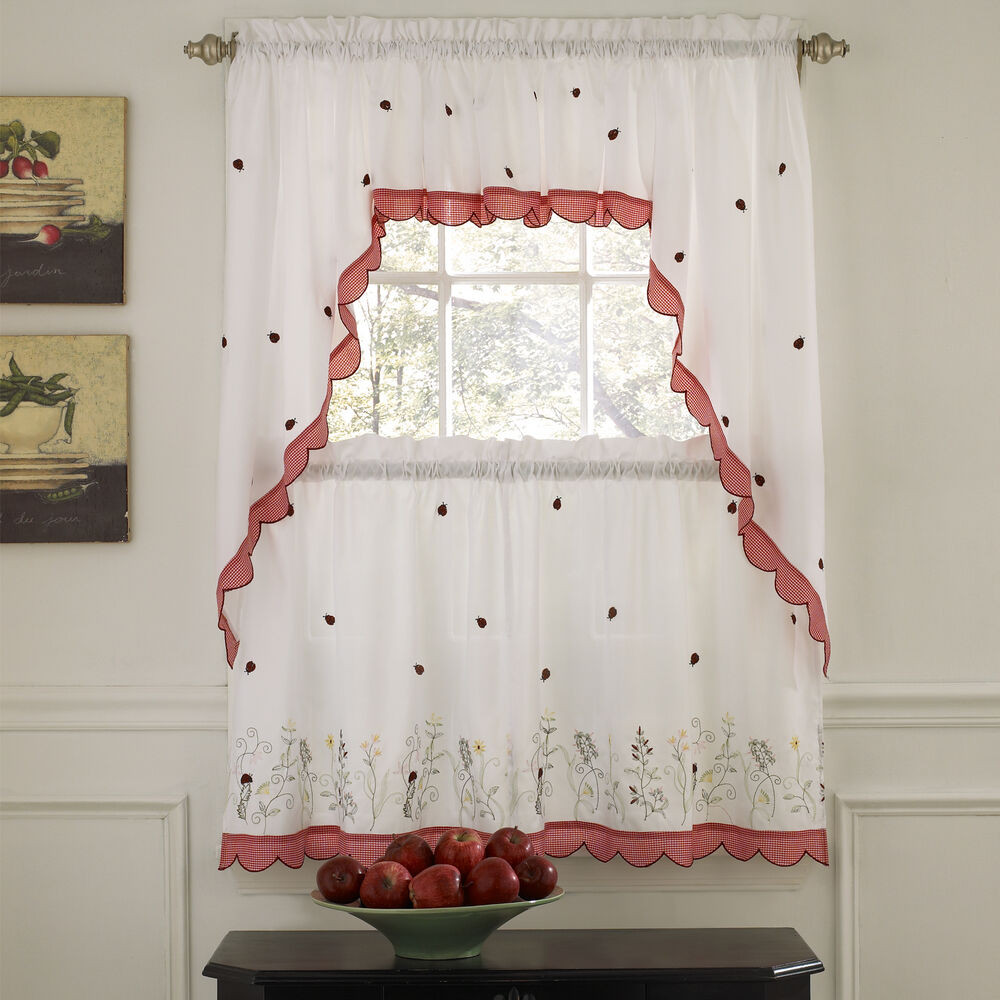 Kitchen Curtain Swag
 Embroidered Ladybug Meadow Kitchen Curtains Choice of