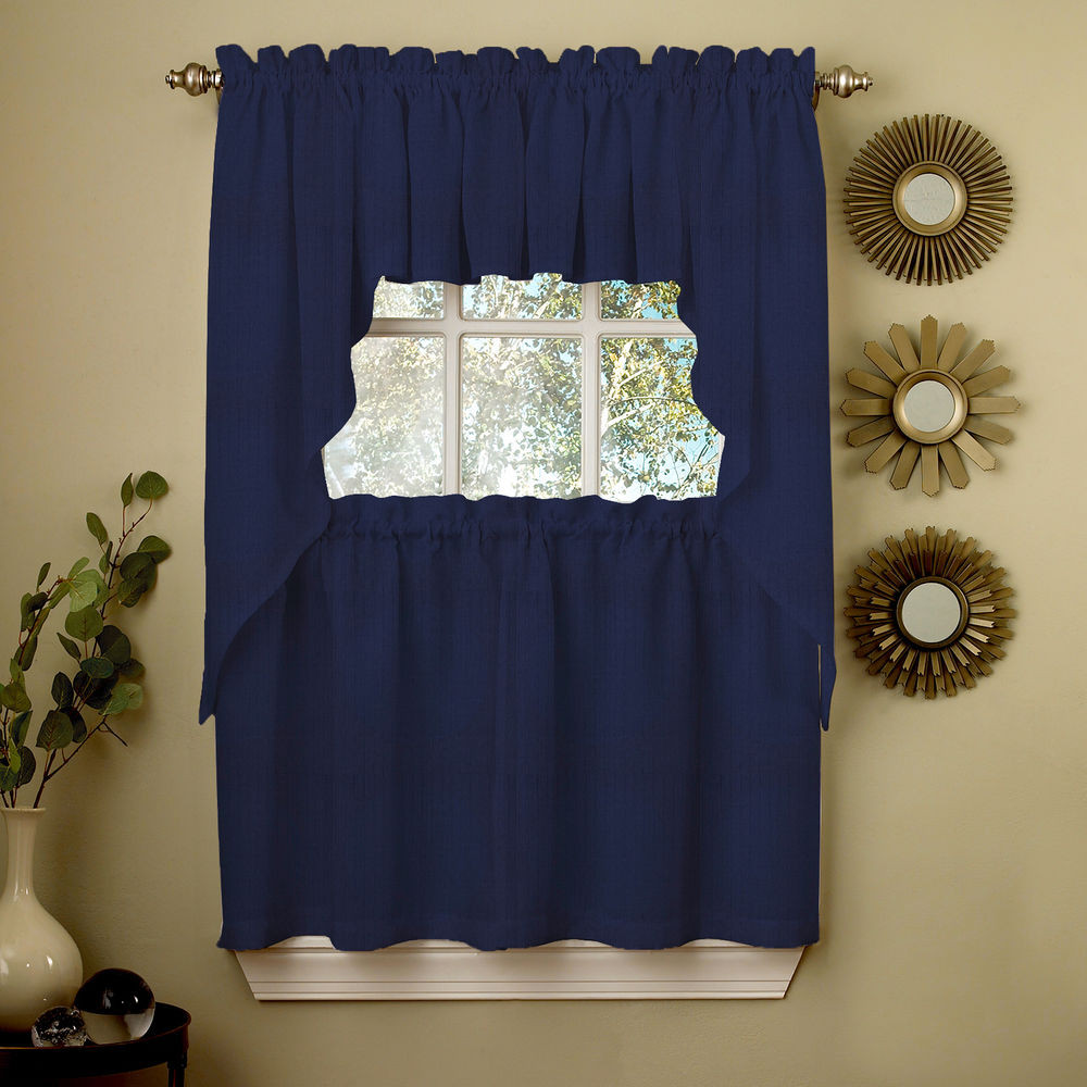Kitchen Curtain Swag
 Navy Solid Opaque Ribcord Kitchen Curtains Choice of