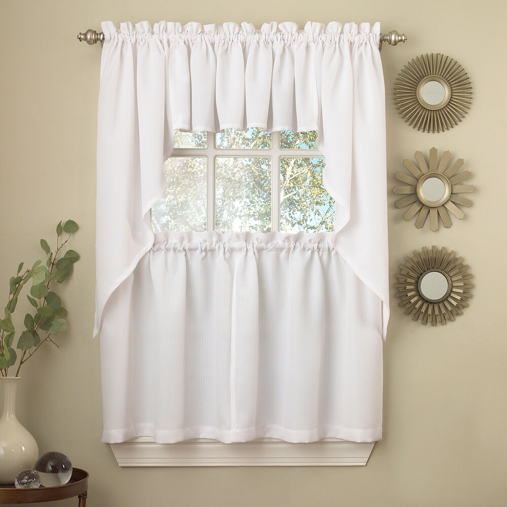 Kitchen Curtain Swag
 White Solid Opaque Ribcord Kitchen Curtains Choice of