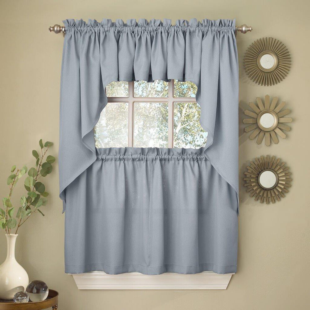 Kitchen Curtain Swag
 Light Blue Opaque Solid Ribcord Kitchen Curtains Choice of