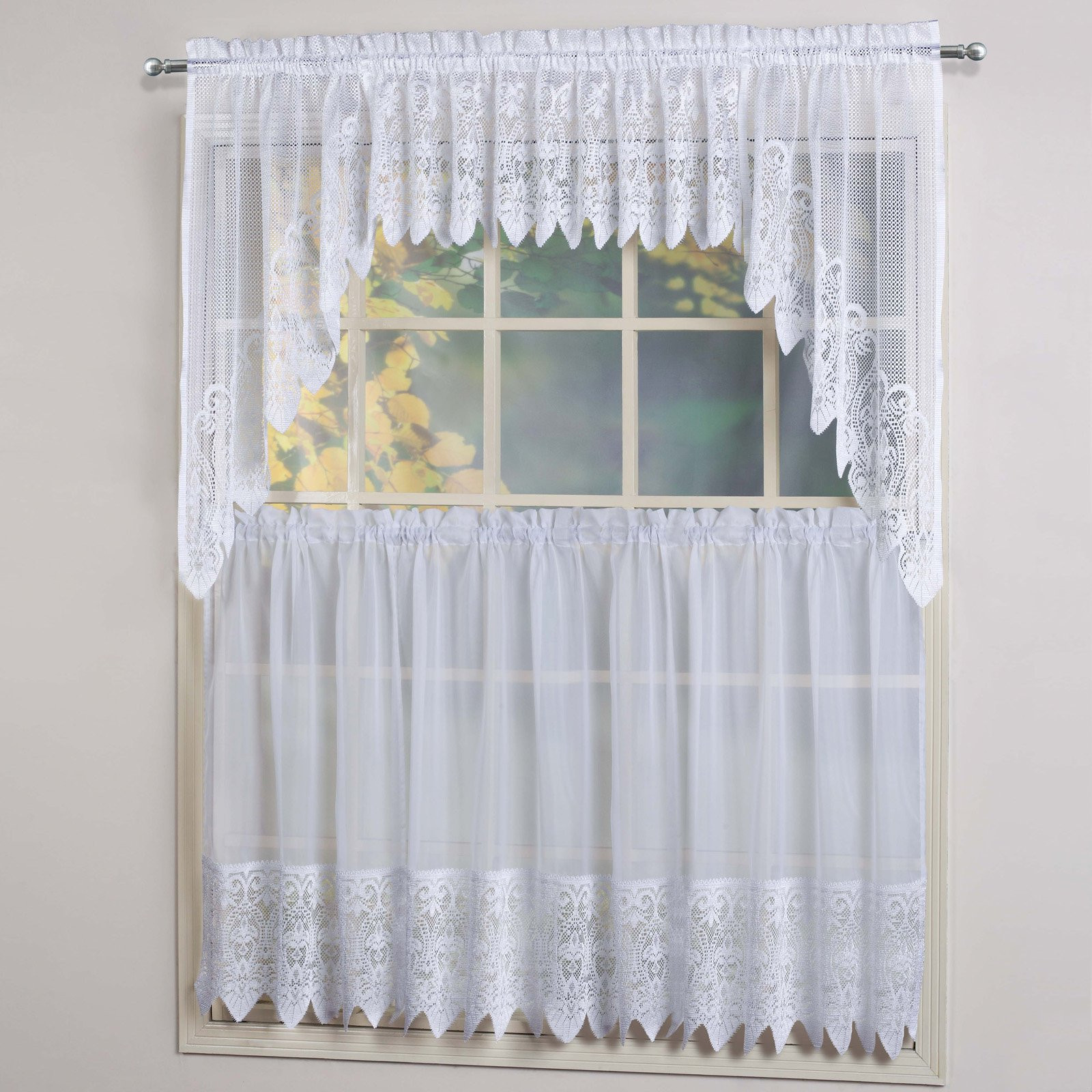 Kitchen Curtain Swag
 United Curtain Valerie Voile and Macrame Kitchen Swag
