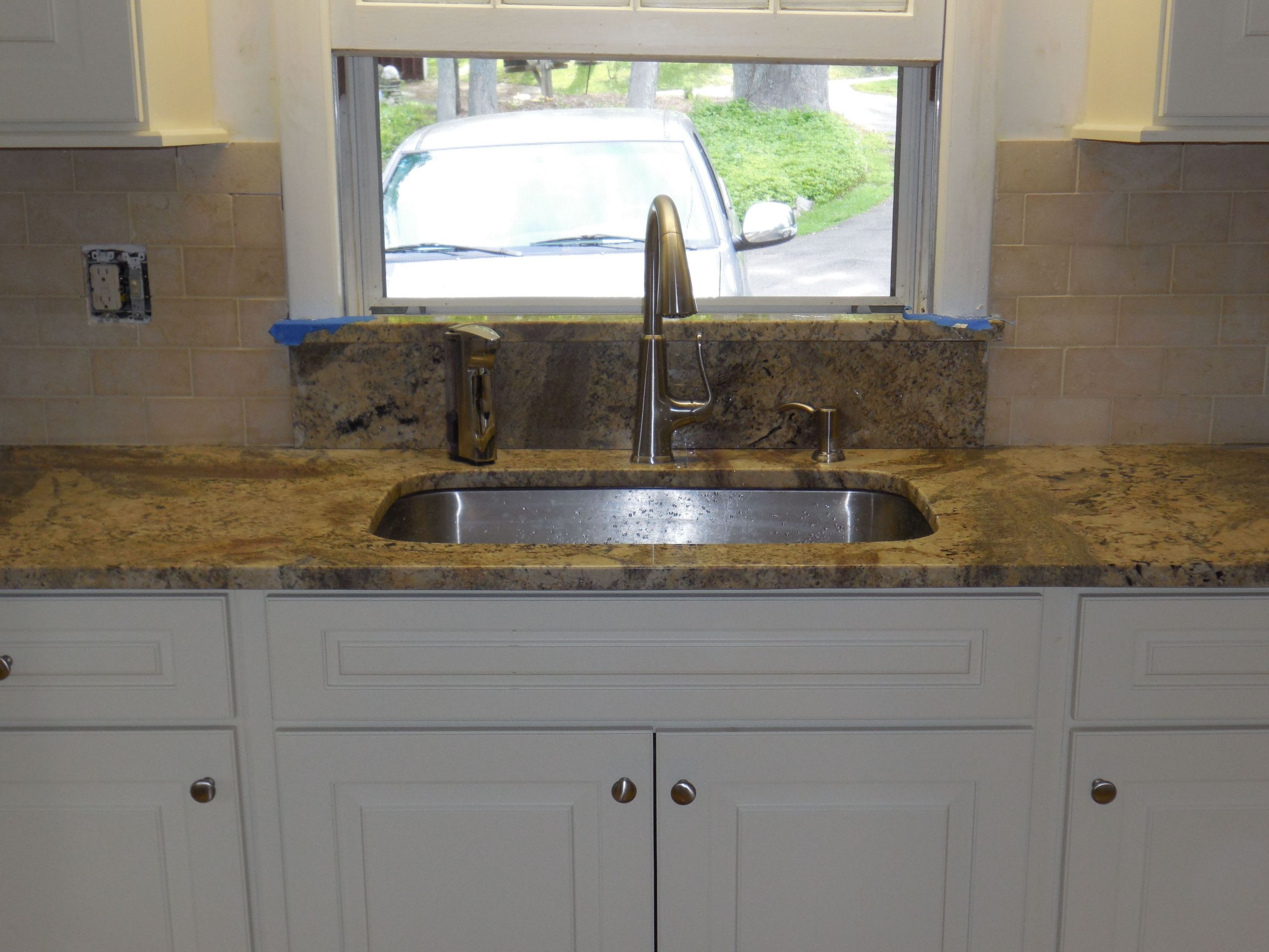 kitchen sink granite countertop backsplash idea