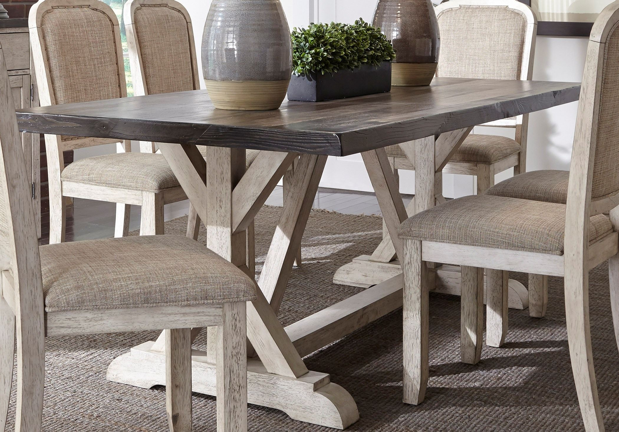 Kitchen Tables Rustic
 Willowrun Rustic White Trestle Dining Table from Liberty