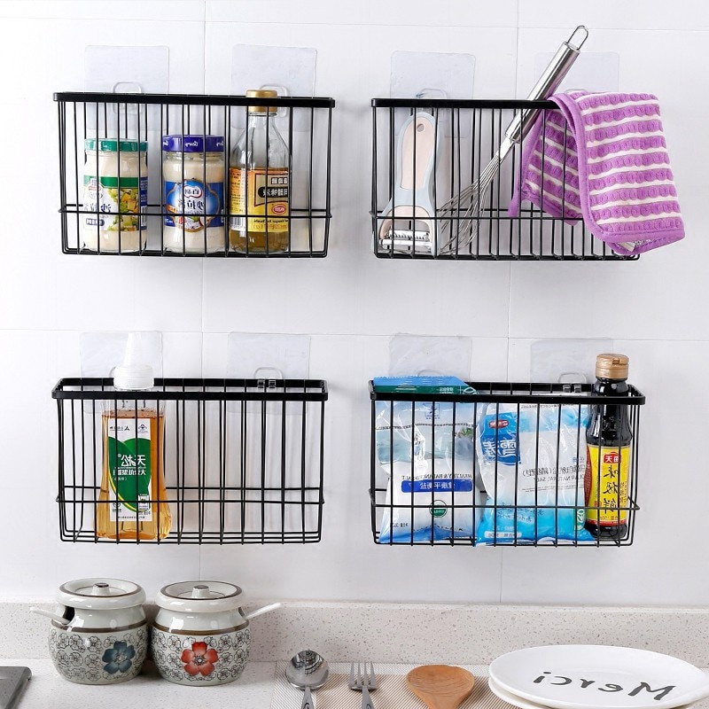 Kitchen Wall Organizer
 Self Adhesive Iron Storage Basket Bathroom Sundries Wall