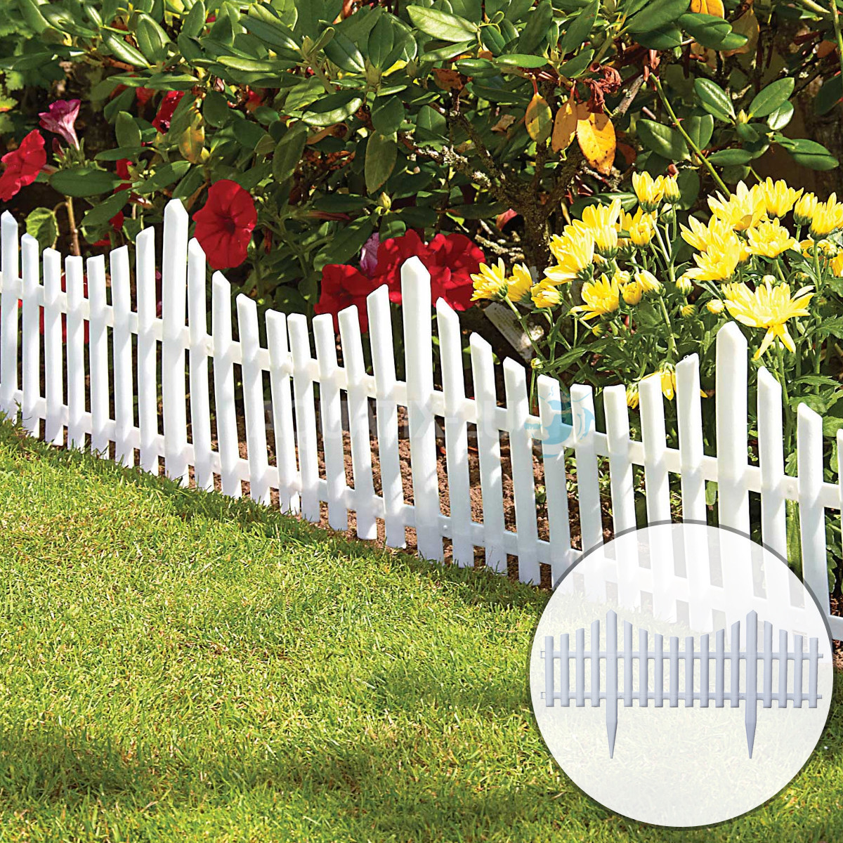 Landscape Fence Edging
 FLEXIBLE INTERLOCKING WHITE PLASTIC PICKET GARDEN FENCE