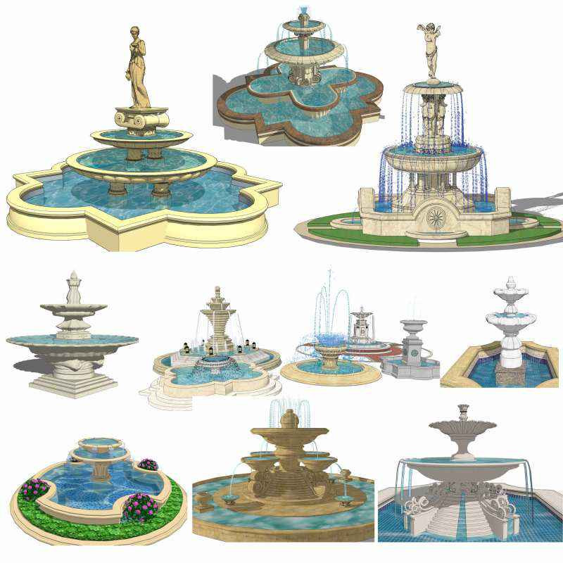 Landscape Fountain Sketch European Fountain Landscape Sketchup 3D Models Best