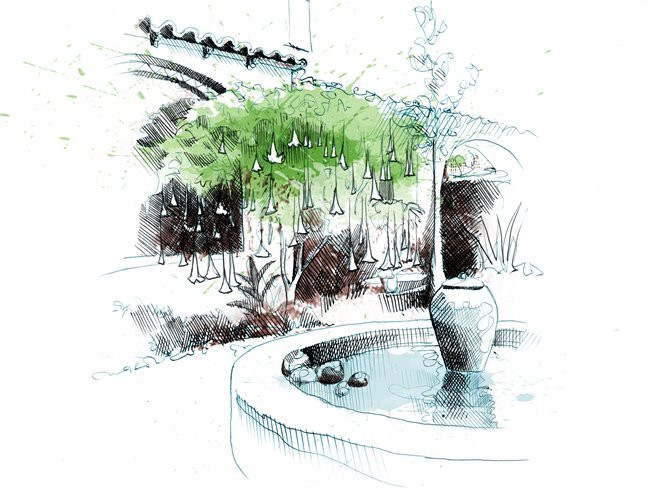Landscape Fountain Sketch 8 Landscape Design Principles