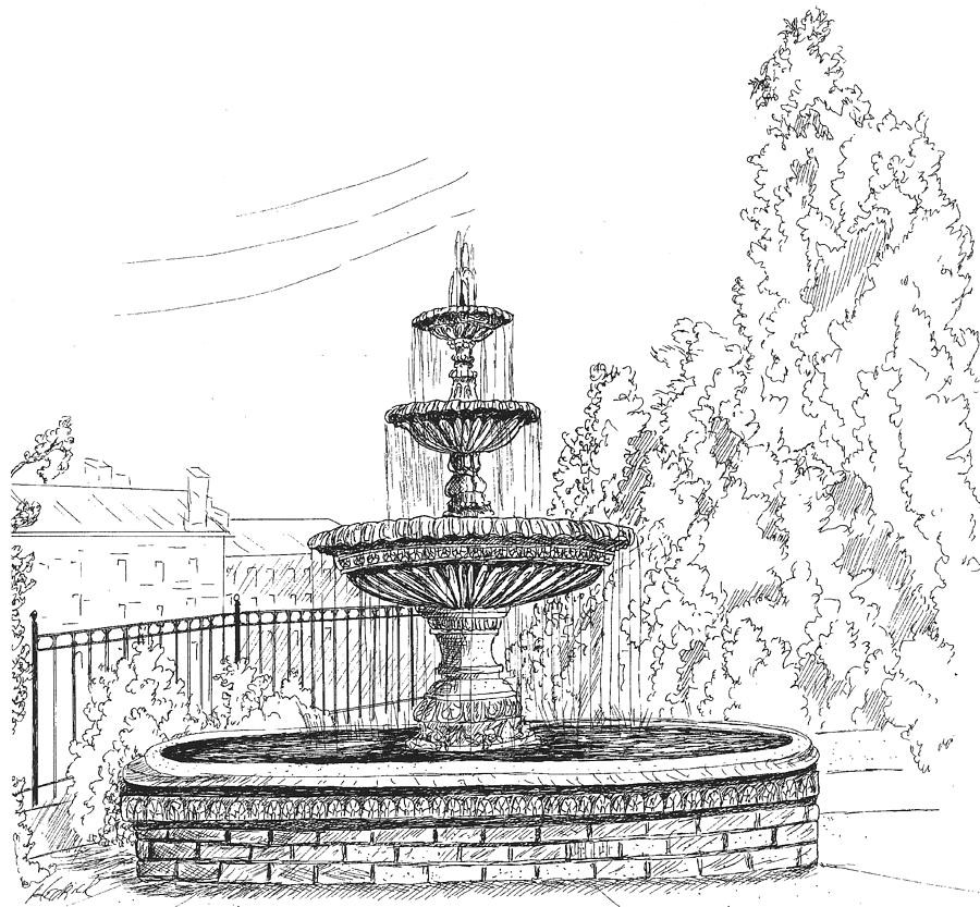 Landscape Fountain Sketch Prattville Fountain Drawing by Barney Hedrick