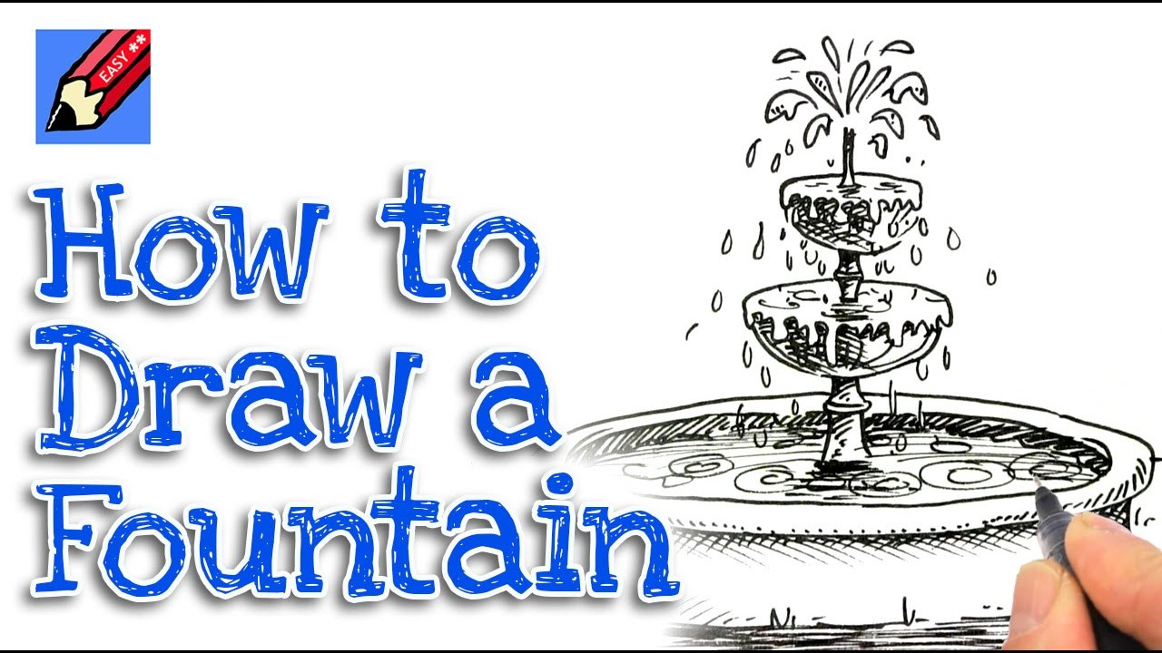 Landscape Fountain Sketch How to draw a garden Fountain in 3D real easy step by