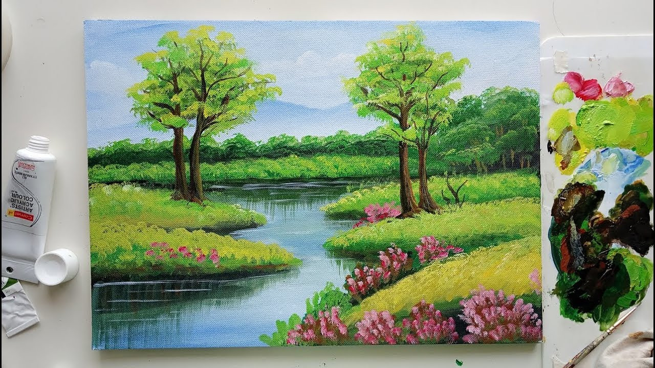 Landscape Painting Images
 Trees in a Beautiful Landscape