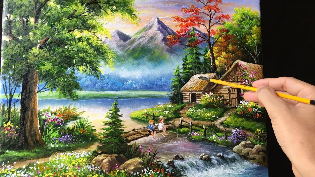 Landscape Painting Images
 Painting a Beautiful Mountain Landscape with Acrylics